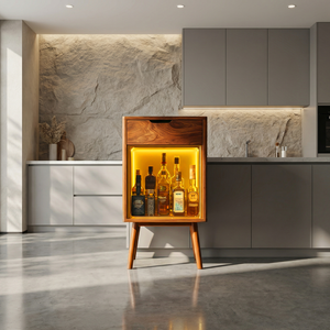 Modern Wood Wine Cabinet With Warm Lighting For Kitchen