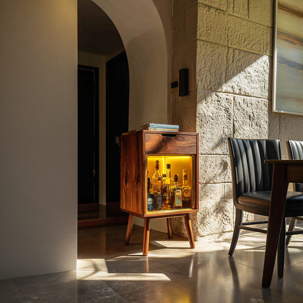 Modern Wood Wine Cabinet With Warm Lighting For Kitchen
