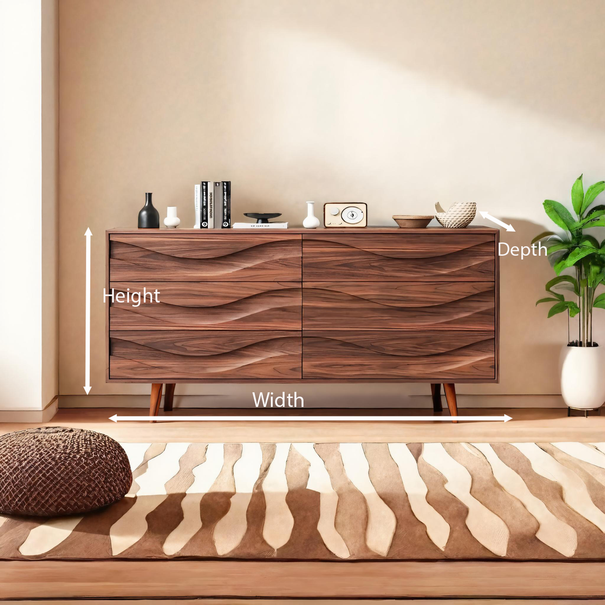 Modern Carved Wave Front Sideboard For Entryway Living Room