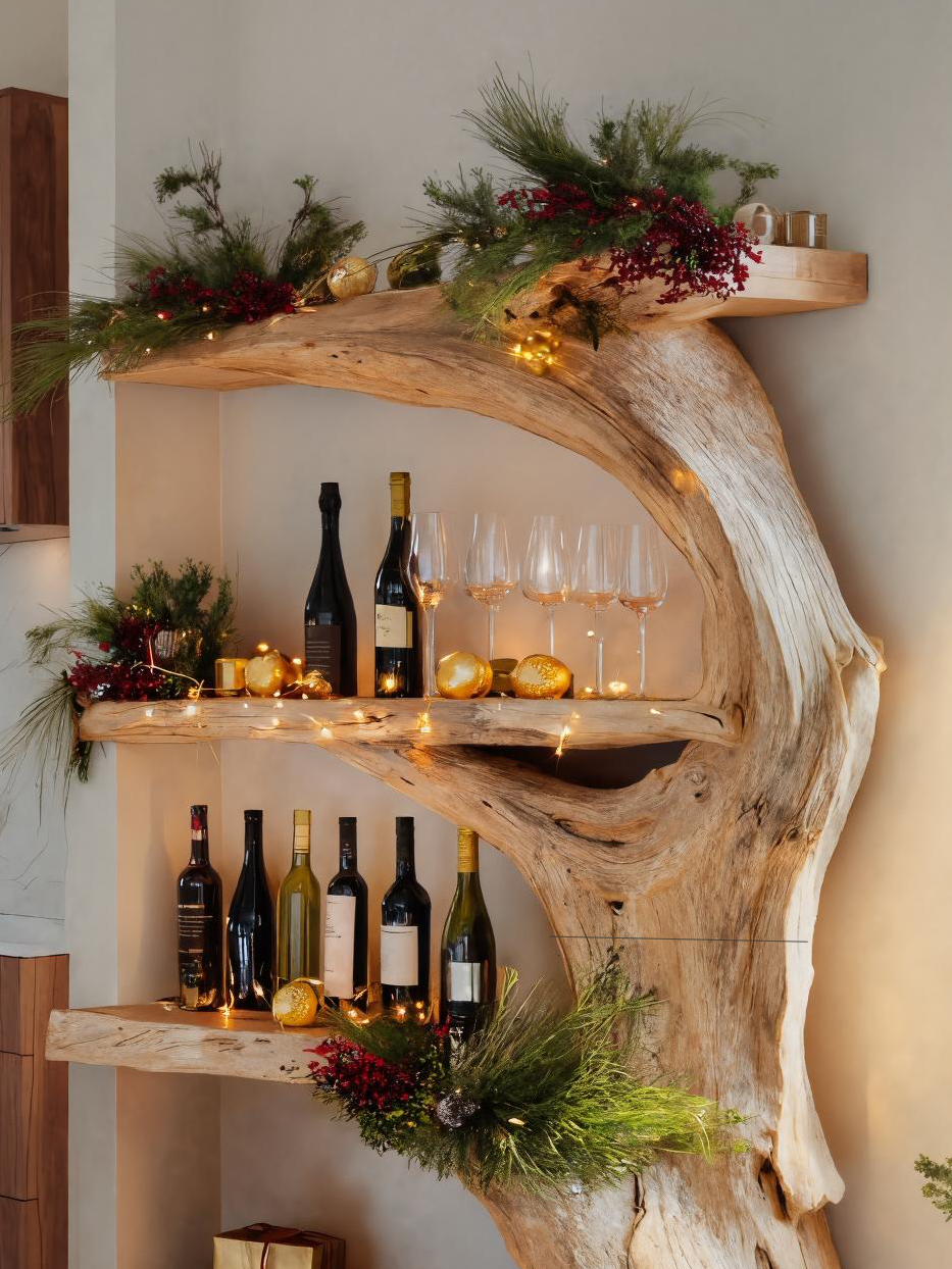 Christmas Rustic Live Edge Shelf For Holiday Decoration