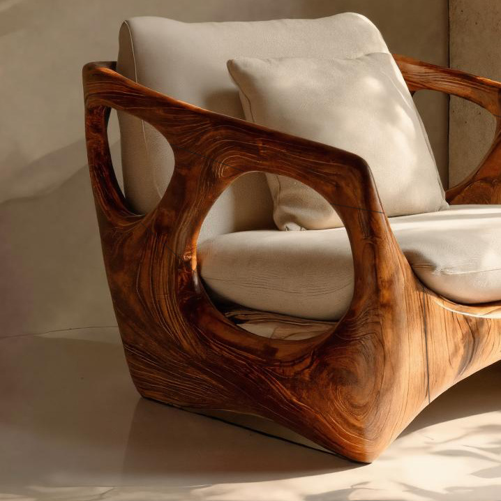 Organic Accent Chair With Carved Frame For Living Room