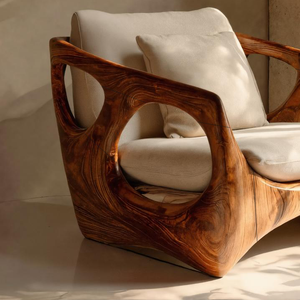 Organic Accent Chair With Carved Frame For Living Room