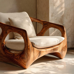 Organic Accent Chair With Carved Frame For Living Room