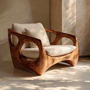 Organic Accent Chair With Carved Frame For Living Room