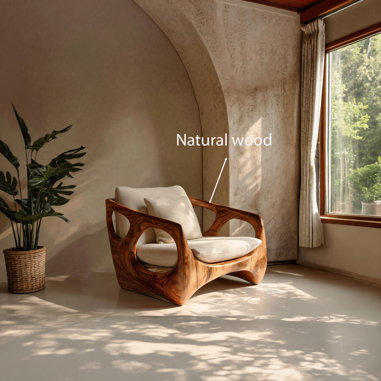 Organic Accent Chair With Carved Frame For Living Room