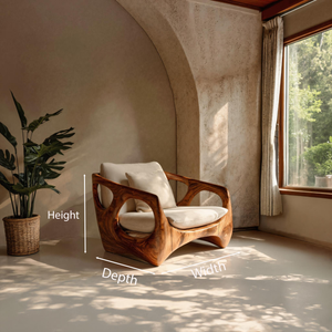 Organic Accent Chair With Carved Frame For Living Room