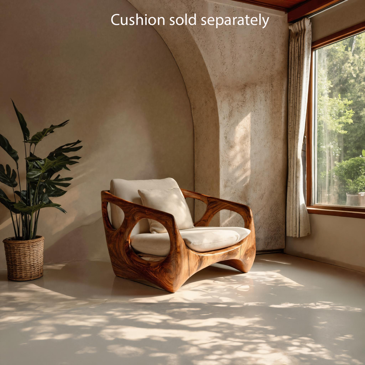 Organic Accent Chair With Carved Frame For Living Room