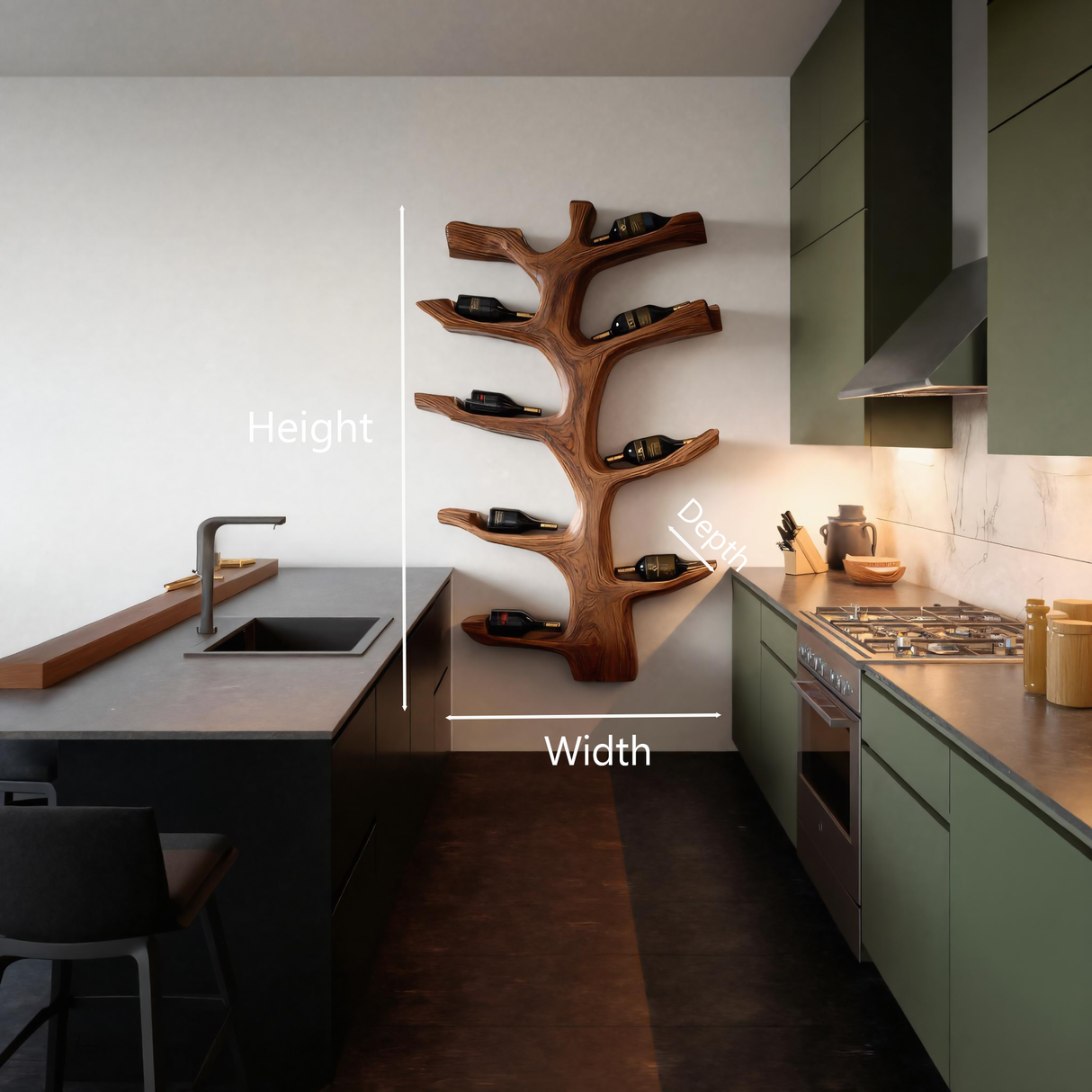 Wall Mounted Wine Rack Sculptural Branch Design For Modern Kitchen