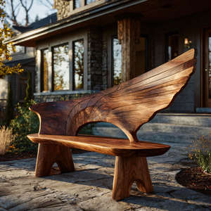Outdoor Bench With Wing Inspired Carved Backrest For Garden