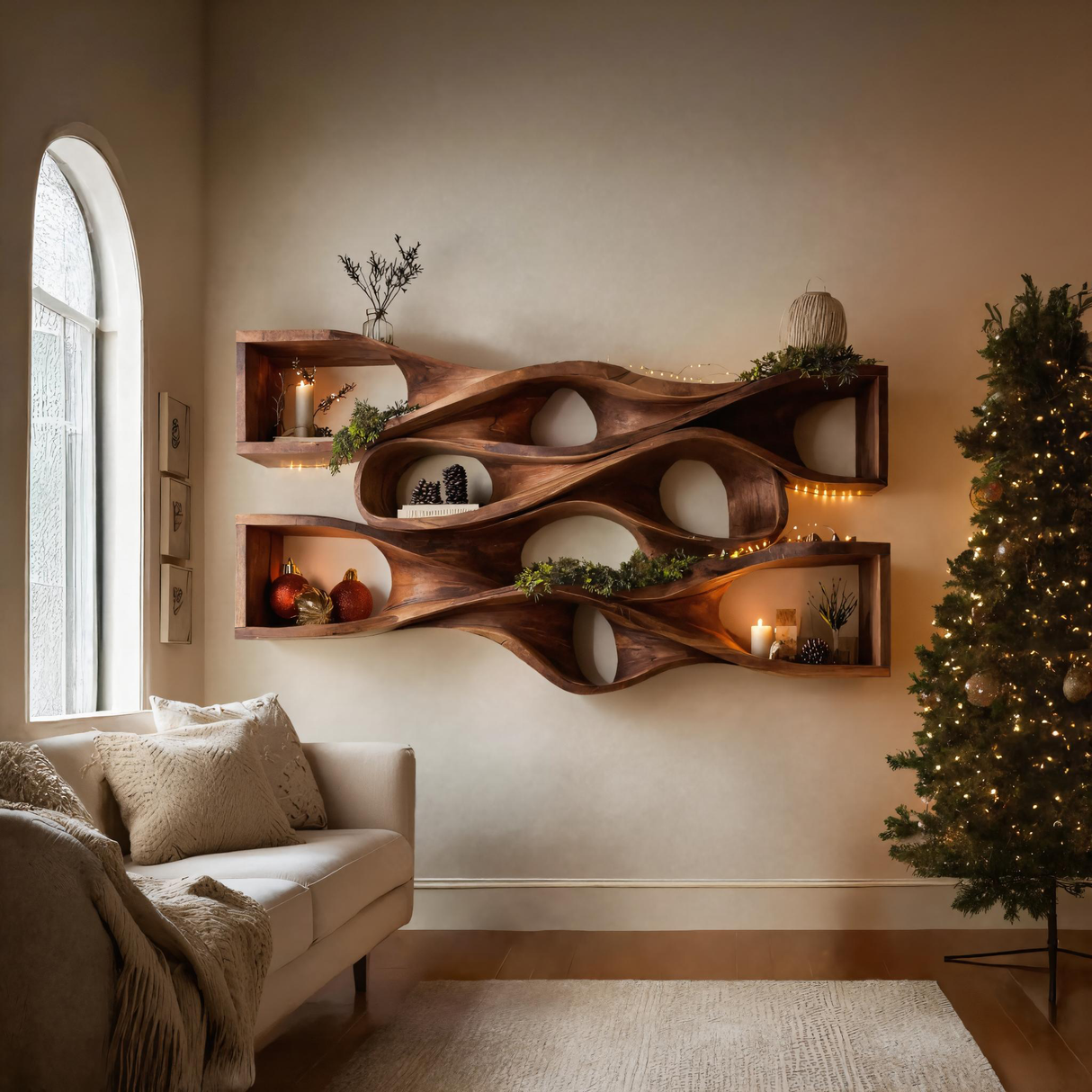 Organic Handcrafted Wall Shelf For Holiday Decoration