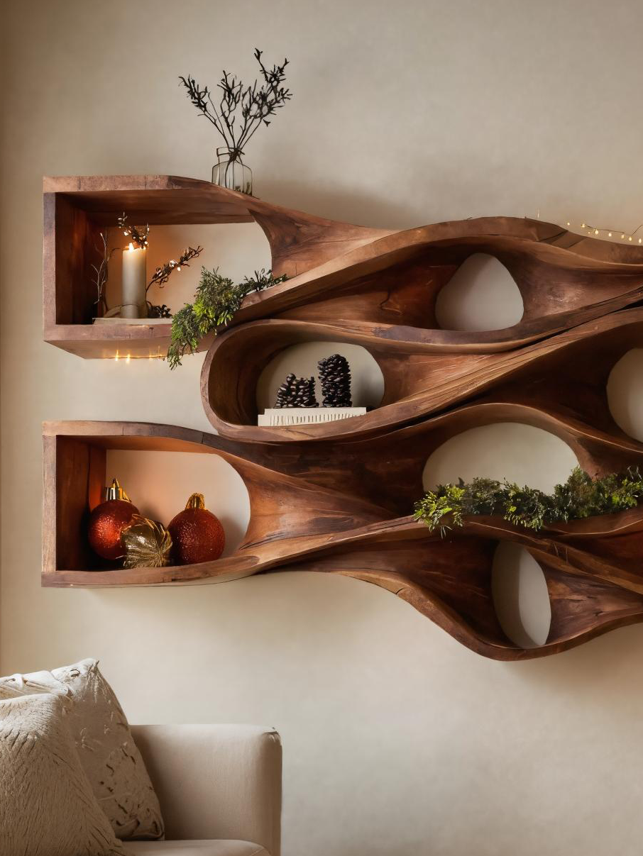 Organic Handcrafted Wall Shelf For Holiday Decoration
