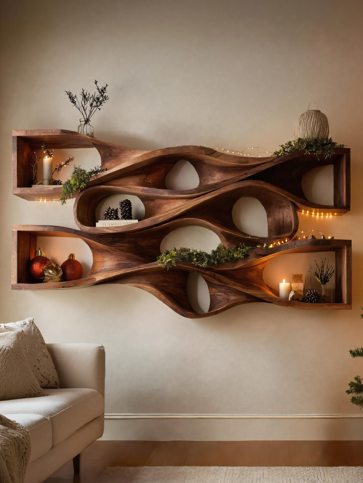 Organic Handcrafted Wall Shelf For Holiday Decoration