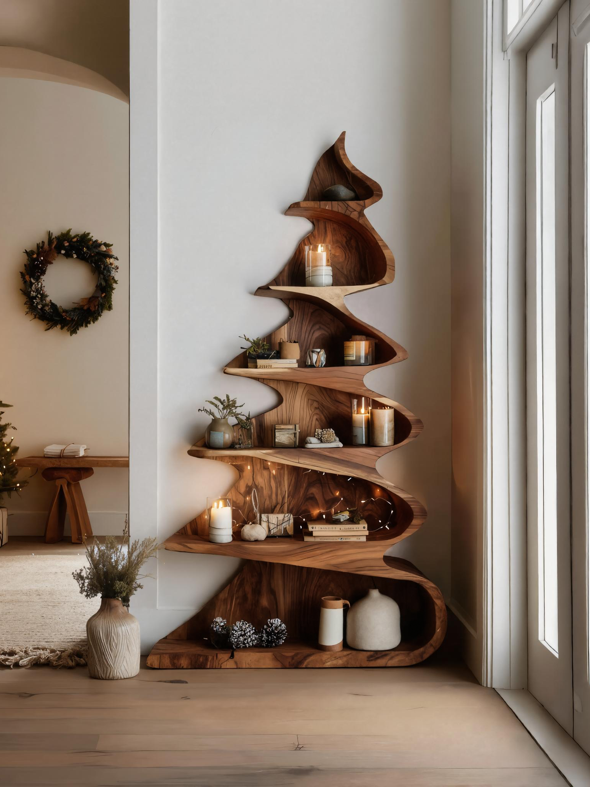 Modern Sculptural Standing Shelf For Living Room