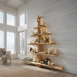 Rustic Live Edge Christmas Tree Shelf For Holiday Display