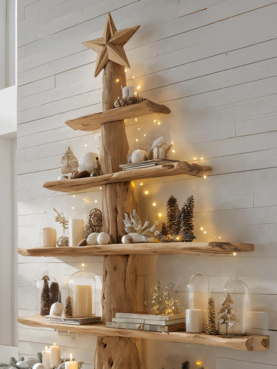 Rustic Live Edge Christmas Tree Shelf For Holiday Display