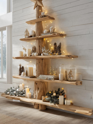 Rustic Live Edge Christmas Tree Shelf For Holiday Display