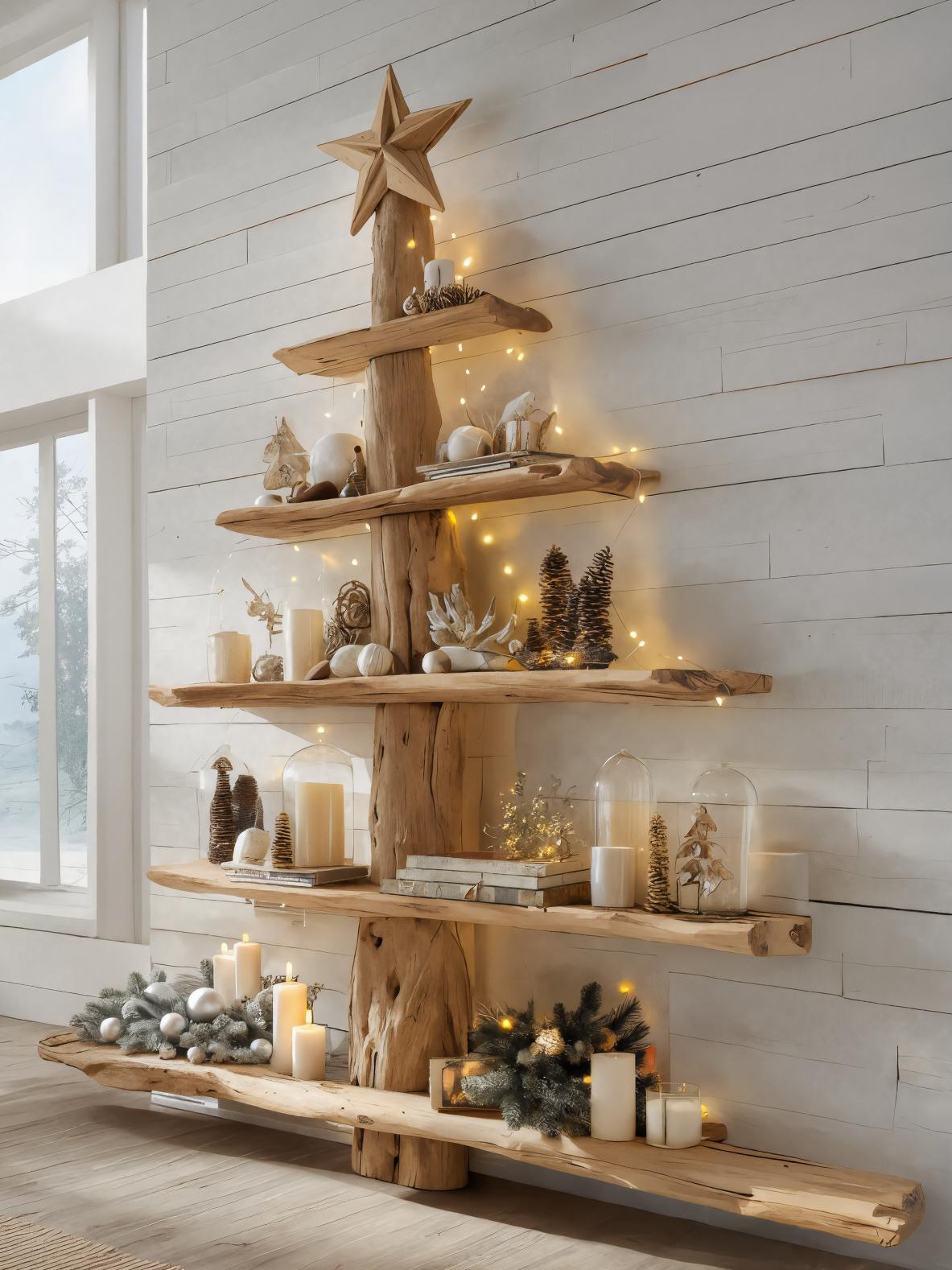 Rustic Live Edge Christmas Tree Shelf For Holiday Display