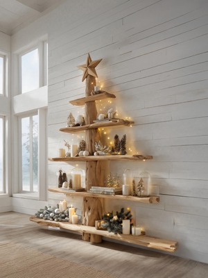Rustic Live Edge Christmas Tree Shelf For Holiday Display