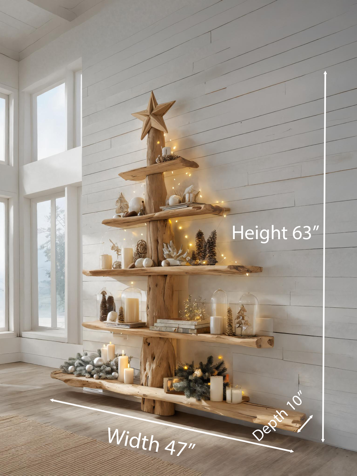 Rustic Live Edge Christmas Tree Shelf For Holiday Display