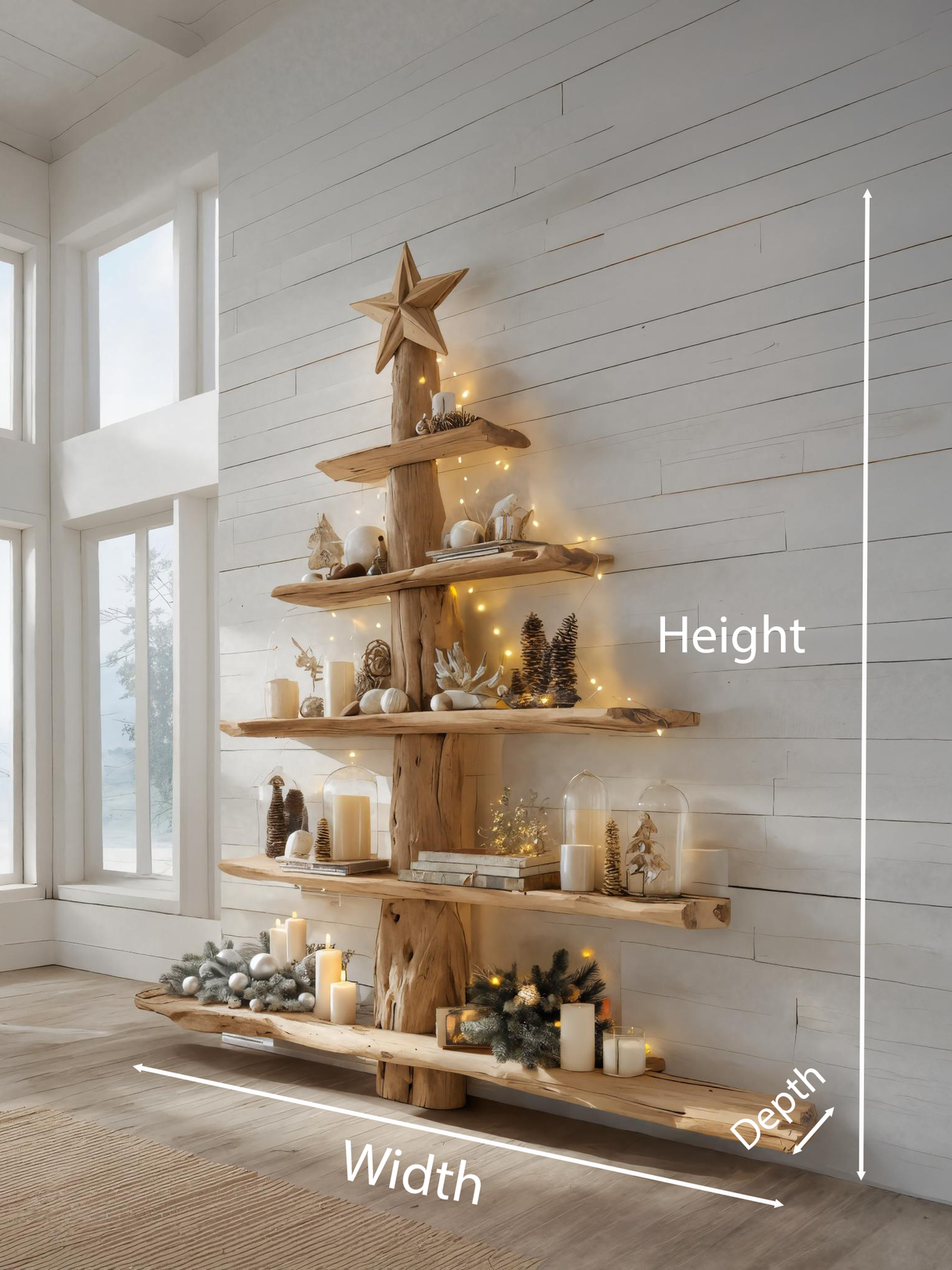Rustic Live Edge Christmas Tree Shelf For Holiday Display