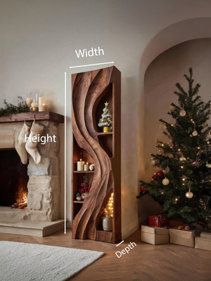 Handcrafted Standing Shelf With Sculpted Wave Design For Holiday