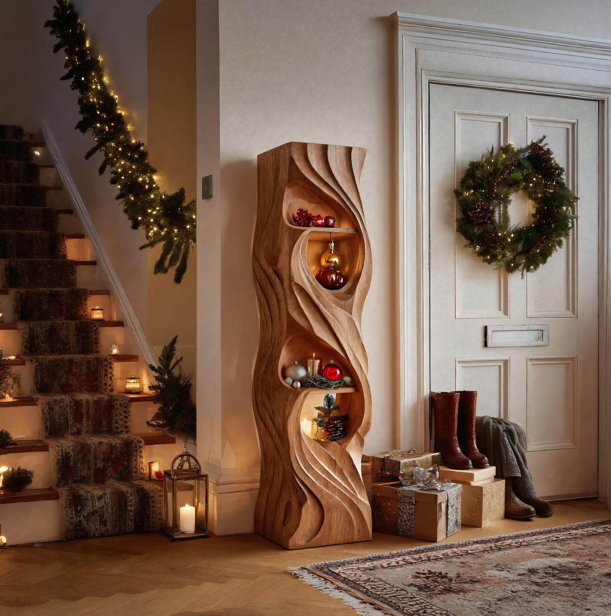 Rustic Standing Shelf With Wave Design For Holiday Display