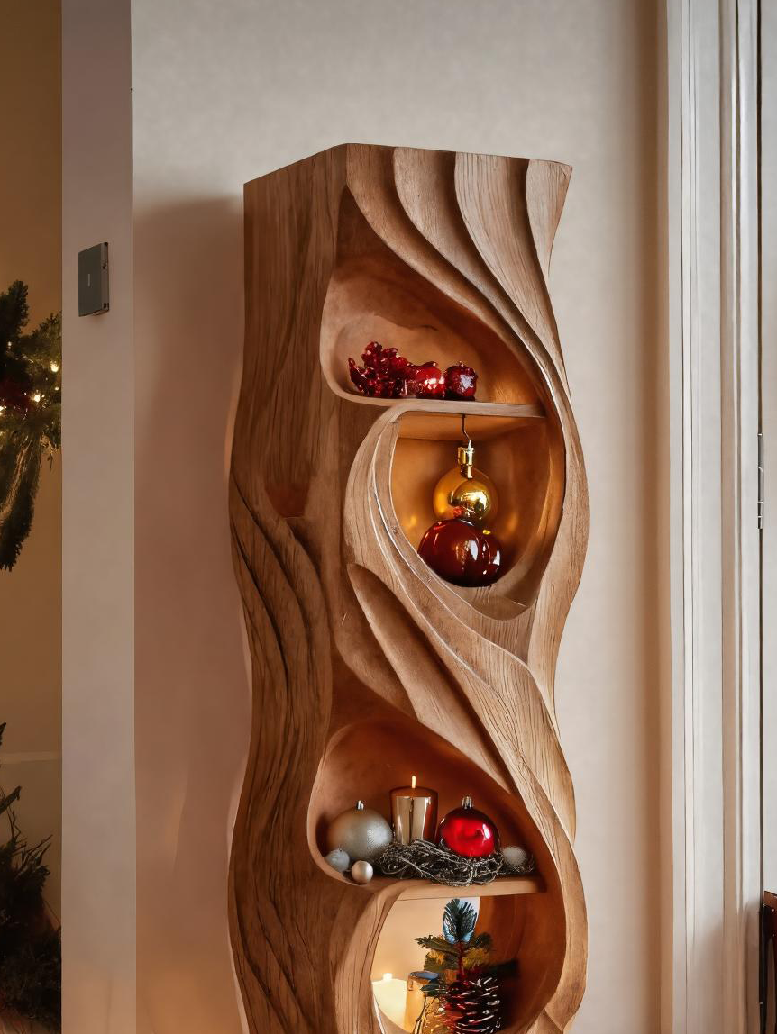 Rustic Standing Shelf With Wave Design For Holiday Display