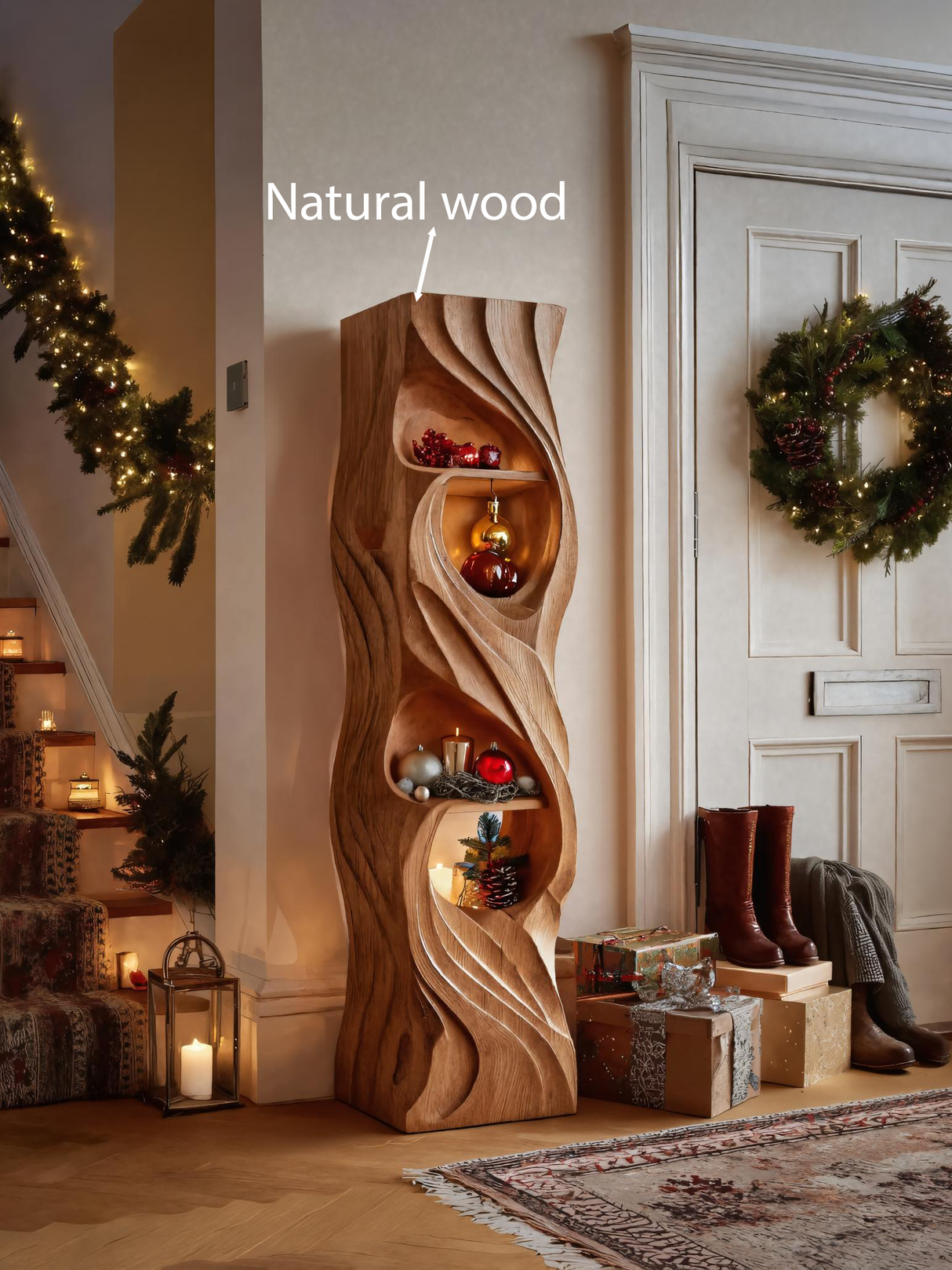 Rustic Standing Shelf With Wave Design For Holiday Display