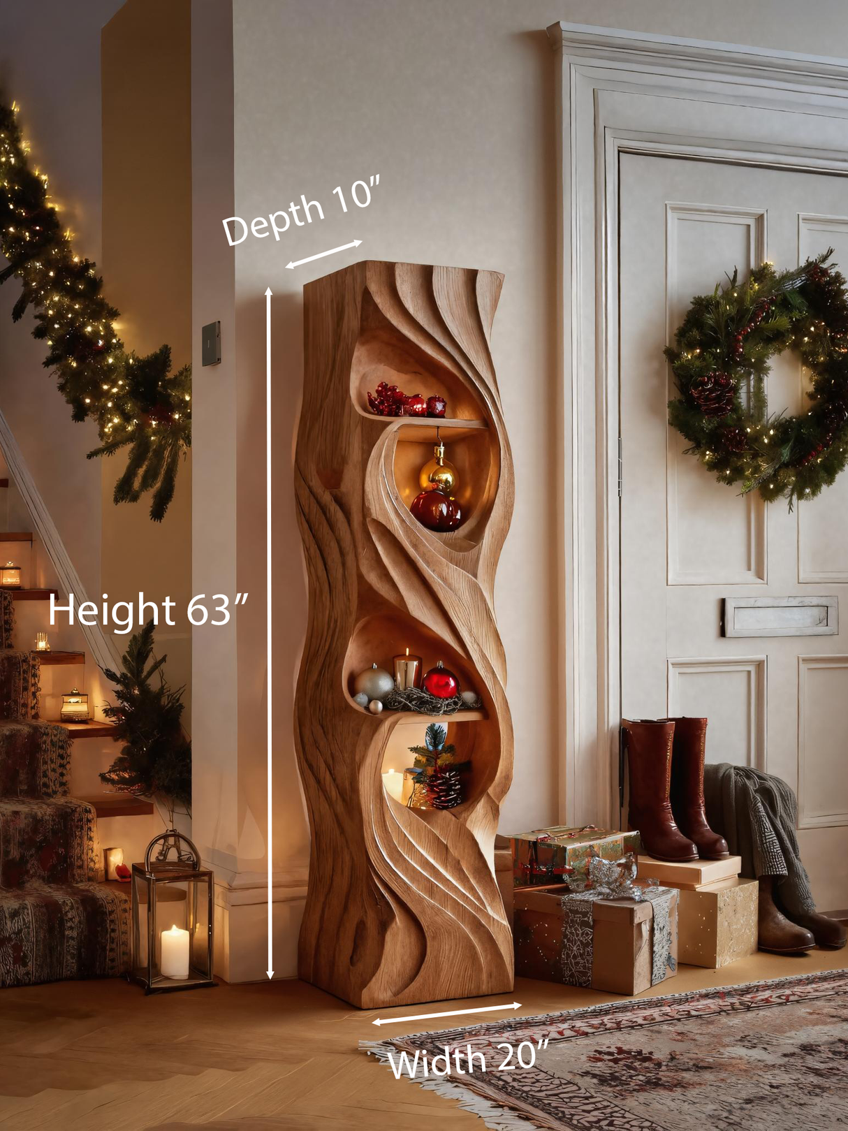 Rustic Standing Shelf With Wave Design For Holiday Display
