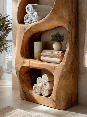 Handcrafted Sculptural Bathroom Shelf For Towels Or Spa Storage