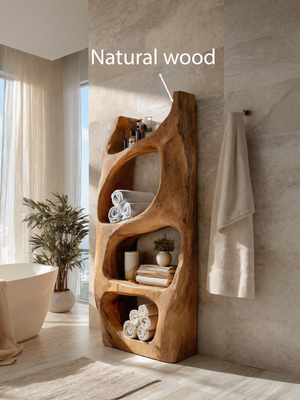 Handcrafted Sculptural Bathroom Shelf For Towels Or Spa Storage