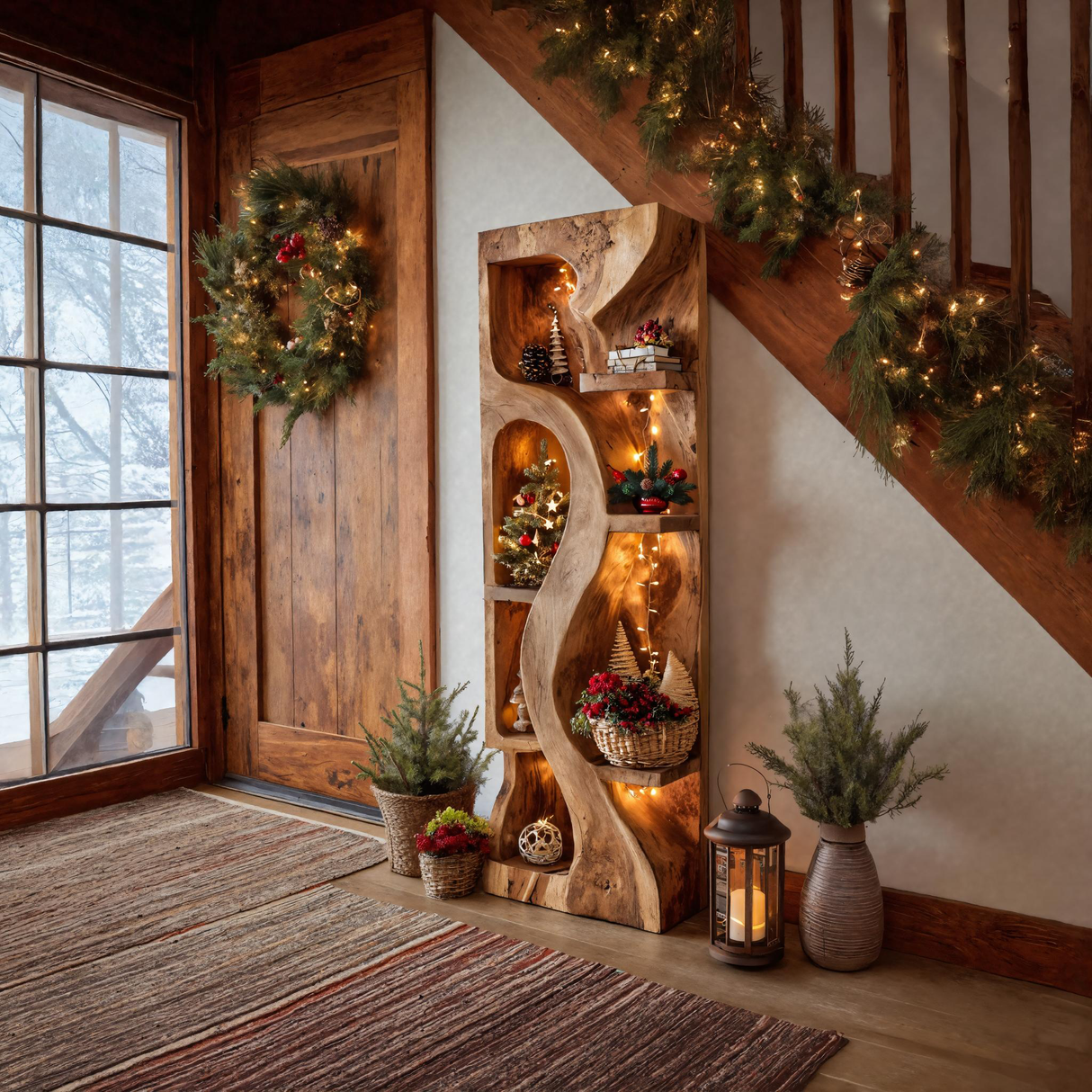 Organic Standing Shelf With Wave Design For Holiday Display