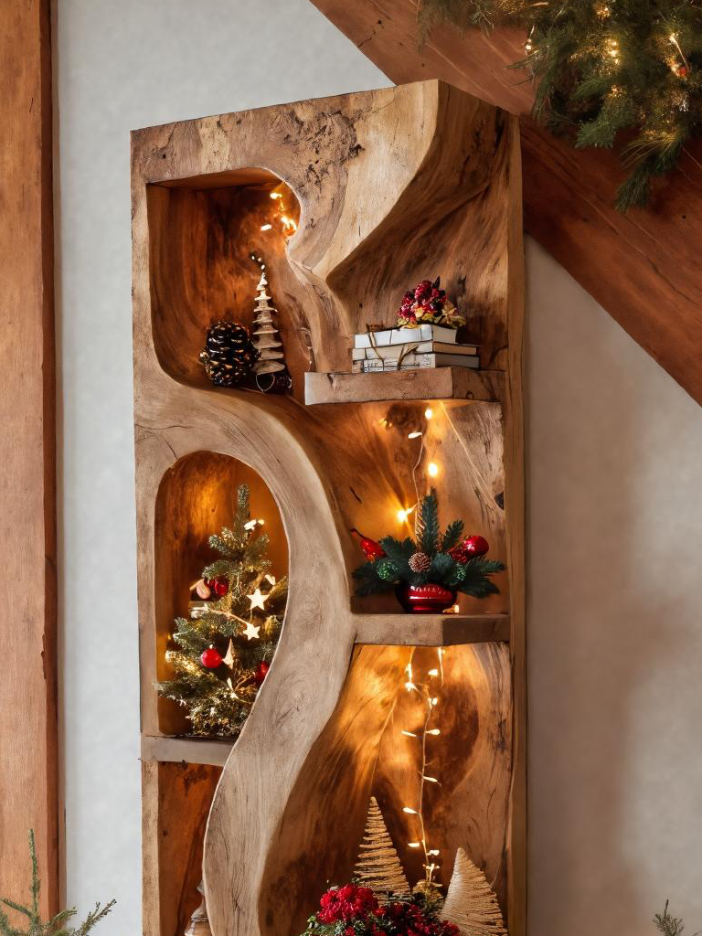 Organic Standing Shelf With Wave Design For Holiday Display