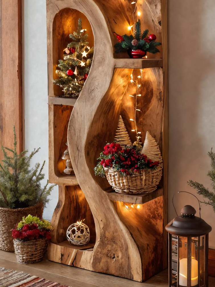Organic Standing Shelf With Wave Design For Holiday Display