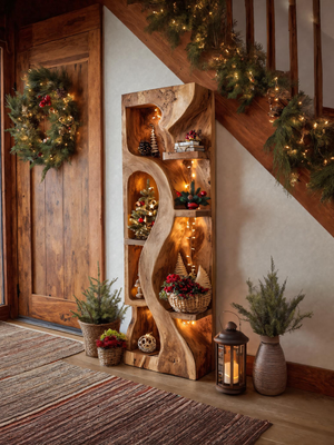 Organic Standing Shelf With Wave Design For Holiday Display