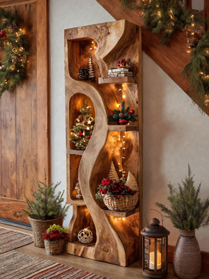 Organic Standing Shelf With Wave Design For Holiday Display
