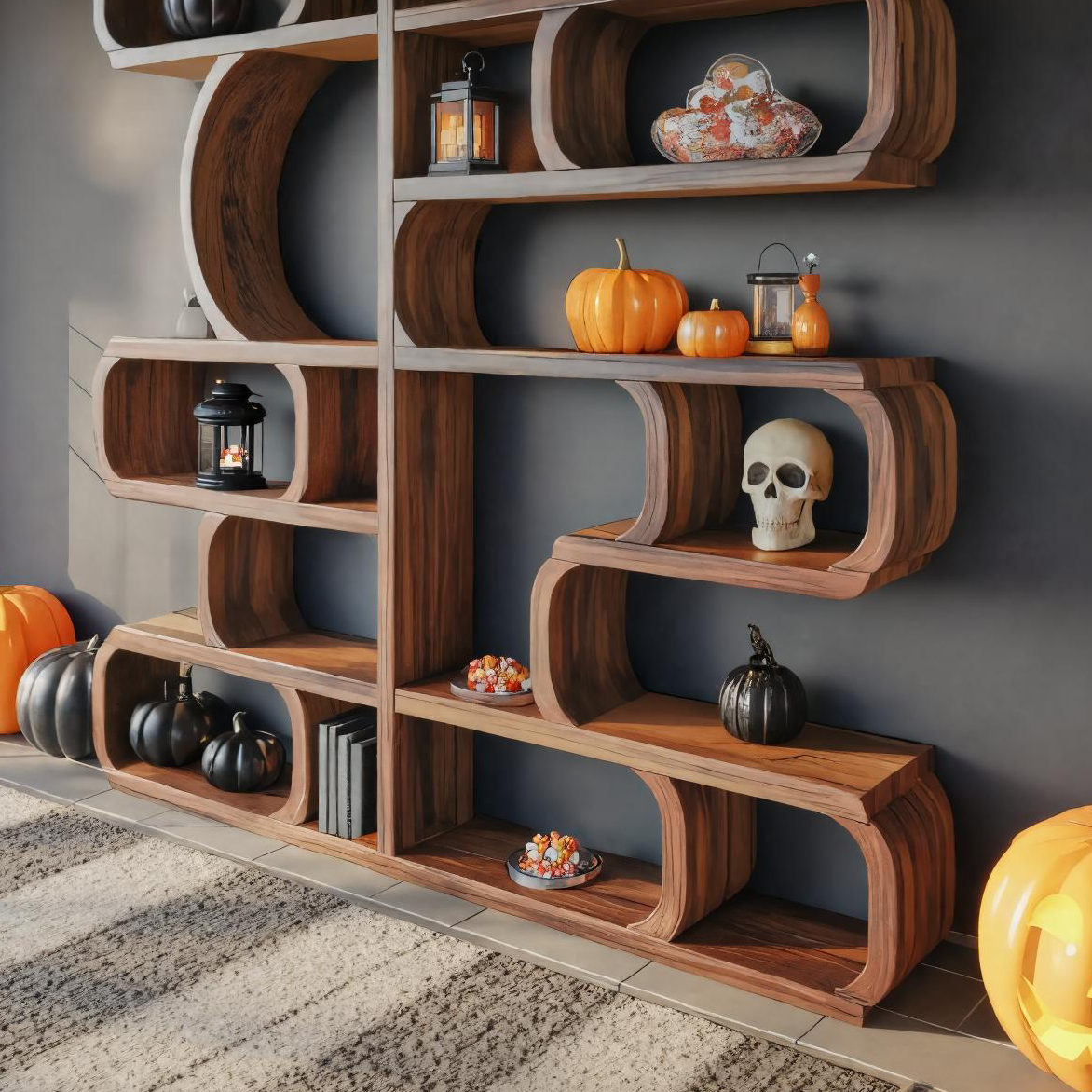 Halloween Wooden Shelf For Living Room Or Entryway