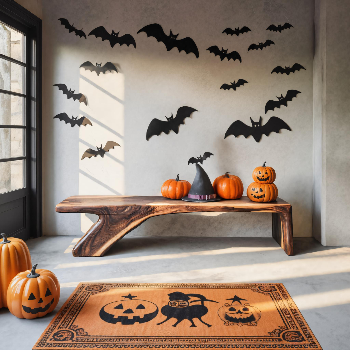 Halloween Live Edge Wooden Bench For Entryway Or Home Decor