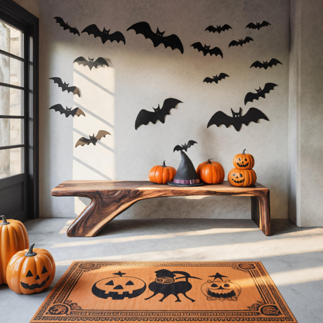 Halloween Live Edge Wooden Bench For Entryway Or Home Decor