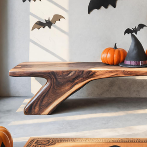 Halloween Live Edge Wooden Bench For Entryway Or Home Decor