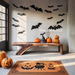 Halloween Live Edge Wooden Bench For Entryway Or Home Decor