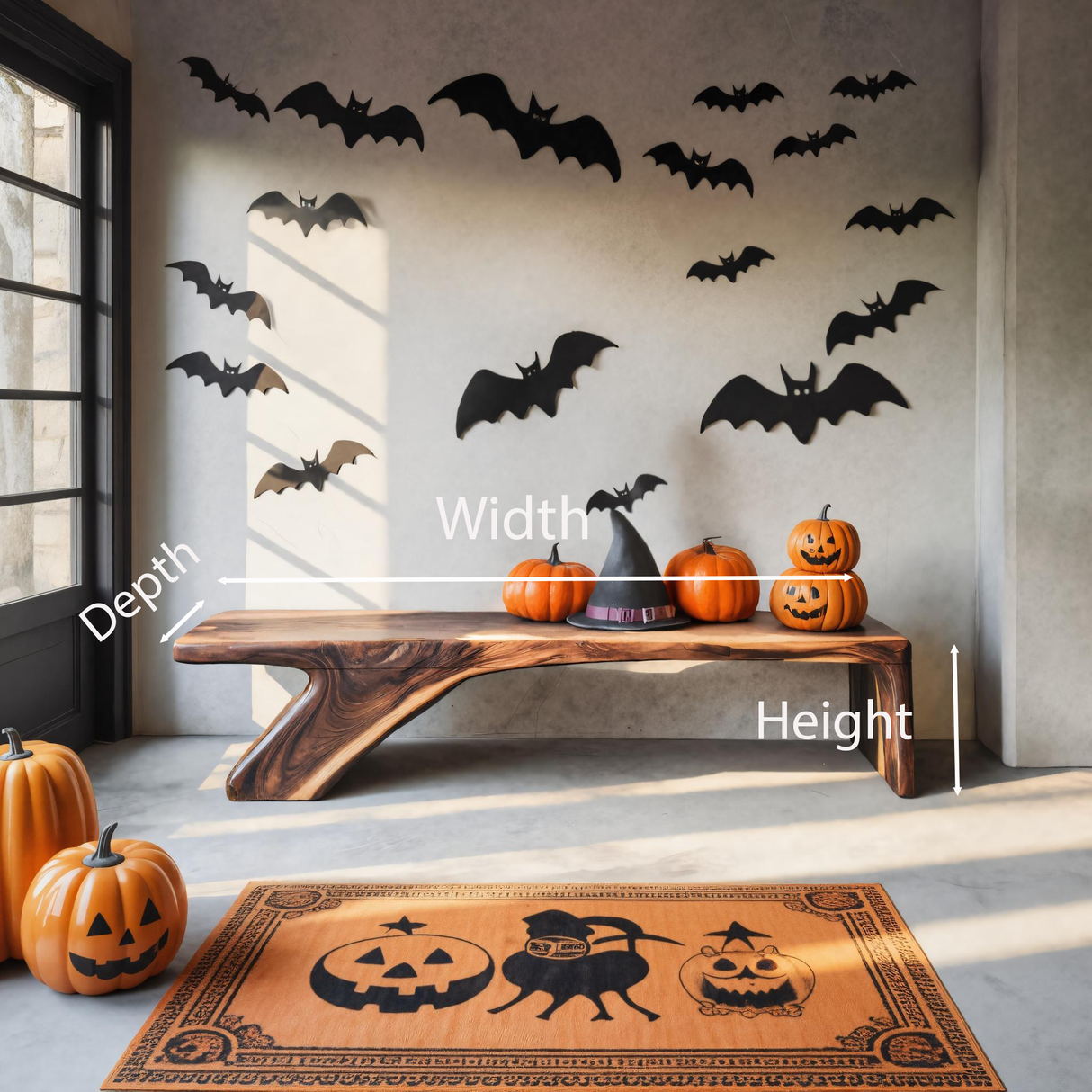 Halloween Live Edge Wooden Bench For Entryway Or Home Decor