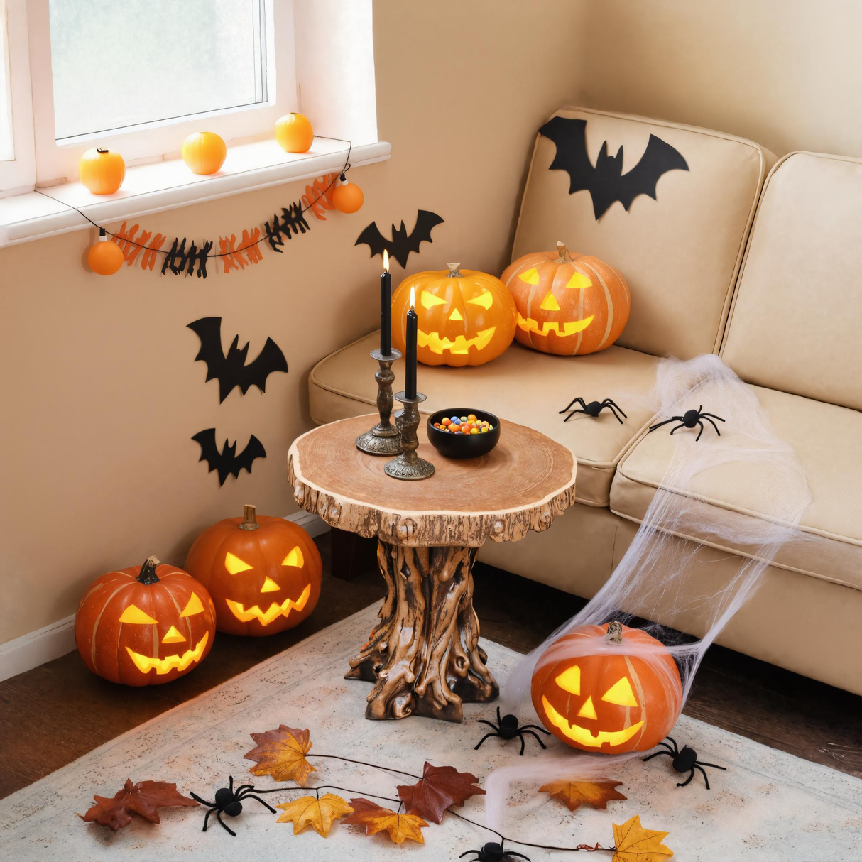Halloween Rustic Wood Side Table For Living Room Or Fall Decor