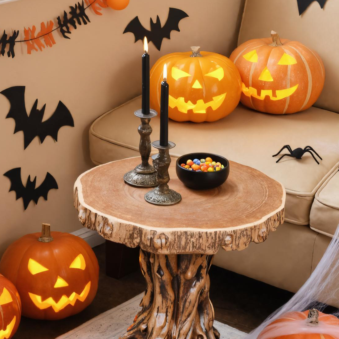 Halloween Rustic Wood Side Table For Living Room Or Fall Decor