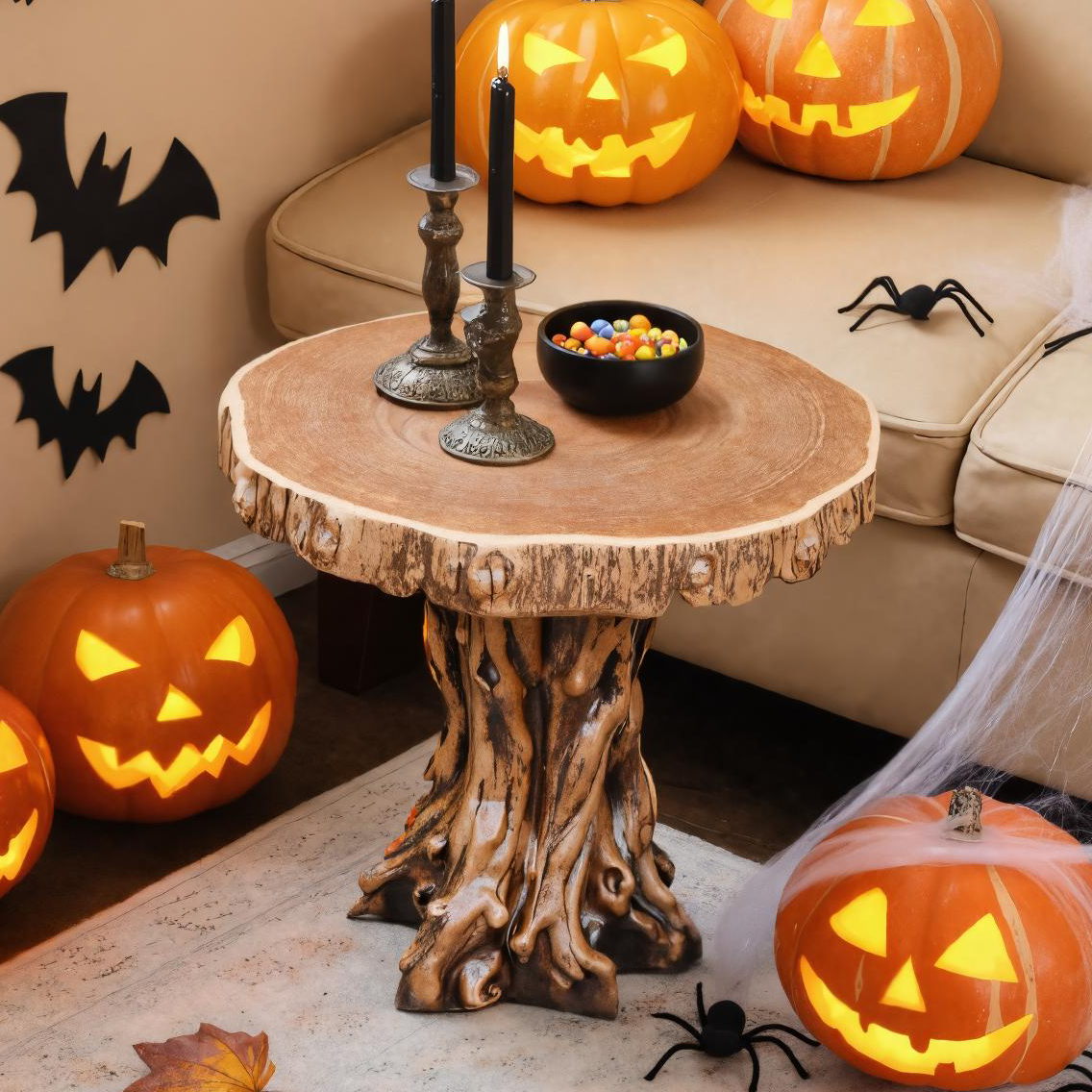 Halloween Rustic Wood Side Table For Living Room Or Fall Decor