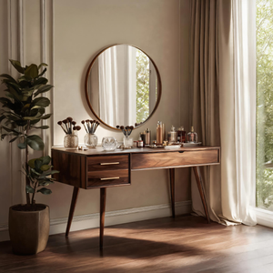 Mid Century Modern Vanity Desk With Drawers For Bedroom