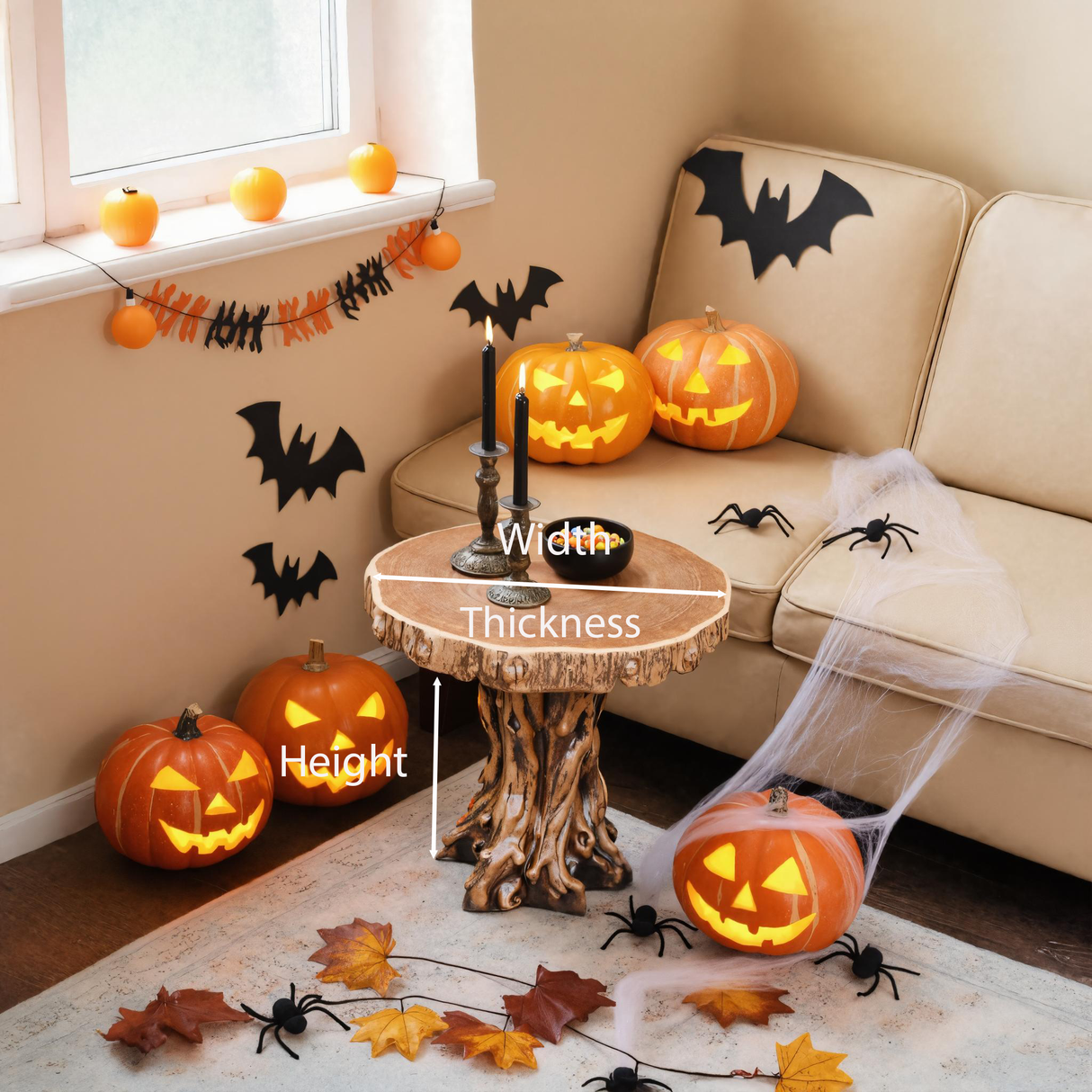 Halloween Rustic Wood Side Table For Living Room Or Fall Decor