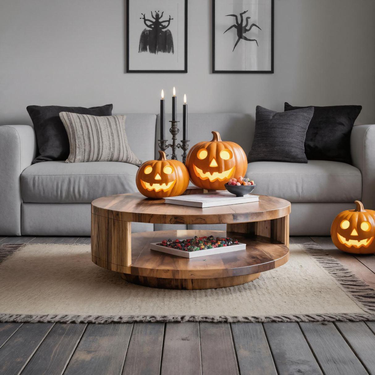 Halloween Round Coffee Table For Living Room Or Fall Decor