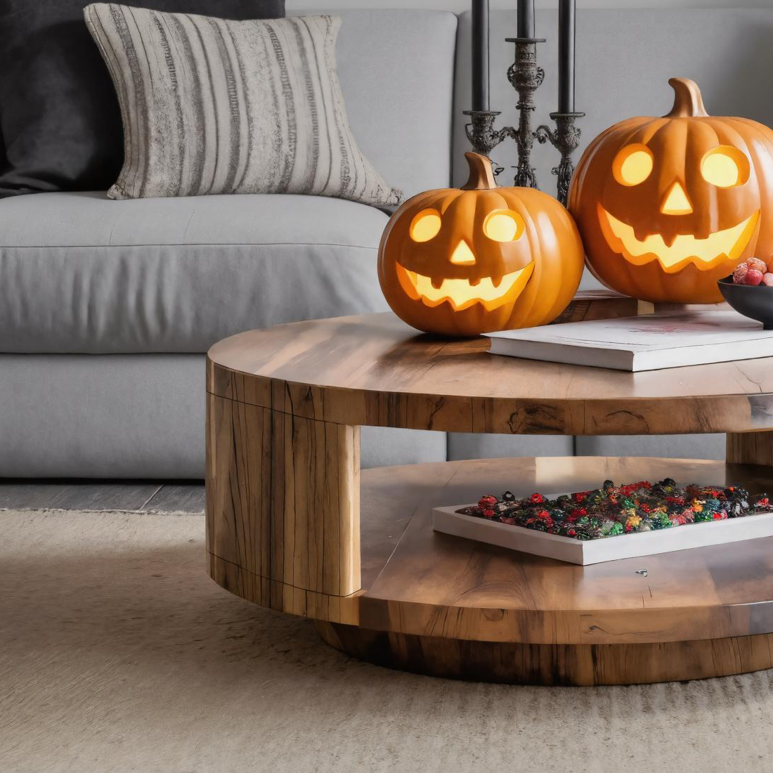 Halloween Round Coffee Table For Living Room Or Fall Decor