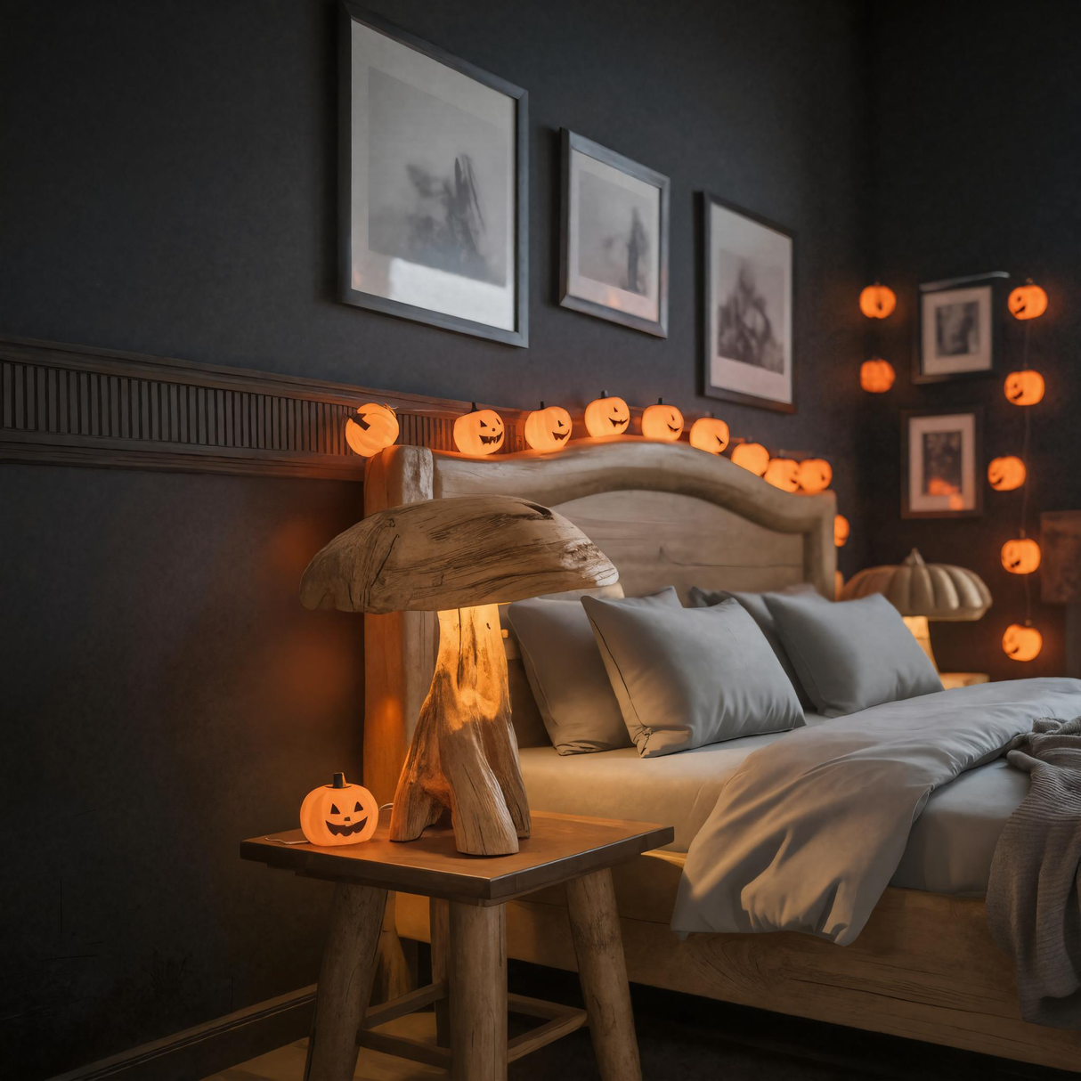 Halloween Wooden Bedside Lamp For Bedroom Or Halloween Decor